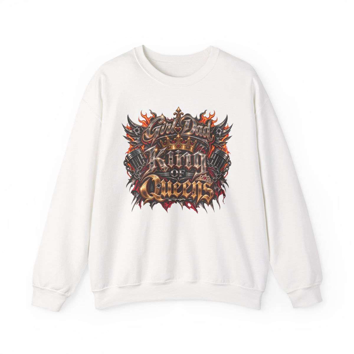 King of Queens Graphic Sweatshirt — Gothic Flame 'God Dad' Design