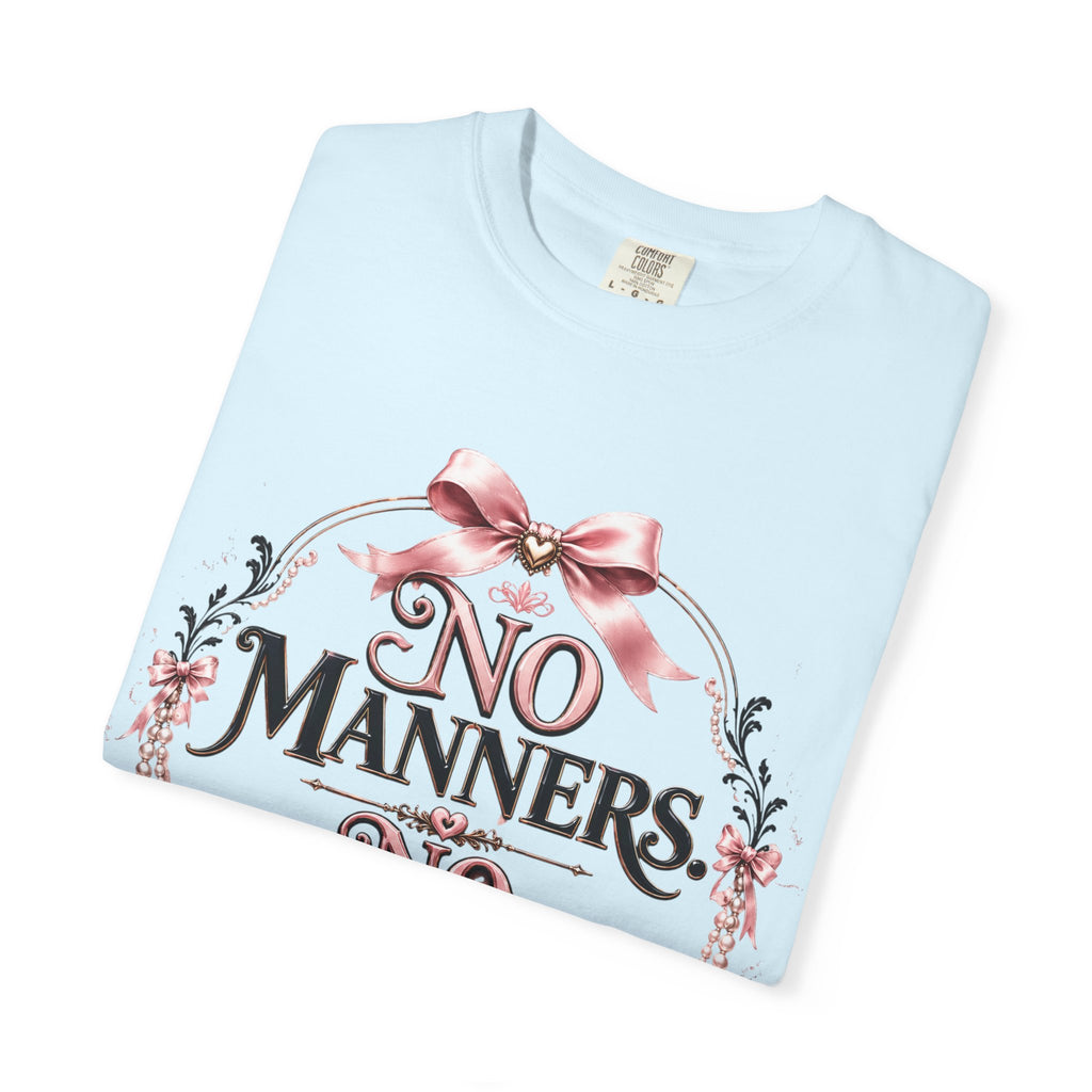 No Manners No Service T-Shirt — Vintage Pink Victorian Script Tee