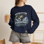 Fishing Sweatshirt — "Hooked on Fishing" Graphic Crewneck for Anglers