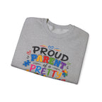 Crewneck Sweatshirt — "Proud Parent of a Pretty Amazing Autistic Kid" Colorful Autism Awareness Design