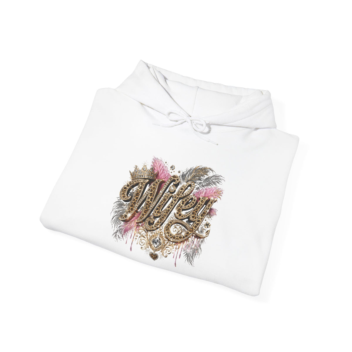 Wifey Floral Script Hoodie — Glitter Gold Lettering Bridal Pullover