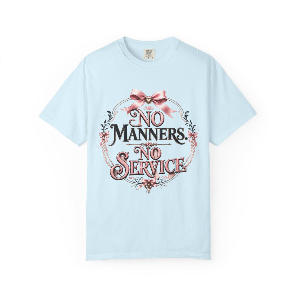 No Manners No Service T-Shirt — Vintage Pink Victorian Script Tee