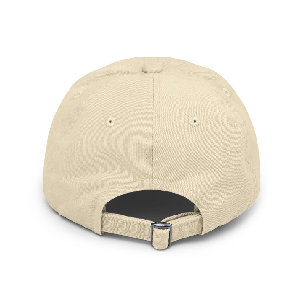 Distressed Beige Baseball Cap with Ripped Script Patch