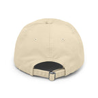 Distressed Beige Baseball Cap with Ripped Script Patch