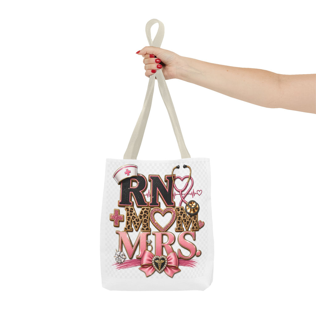 RN Mom Mrs. Tote Bag — Nurse Wife Gift, Leopard Pink Stethoscope Design