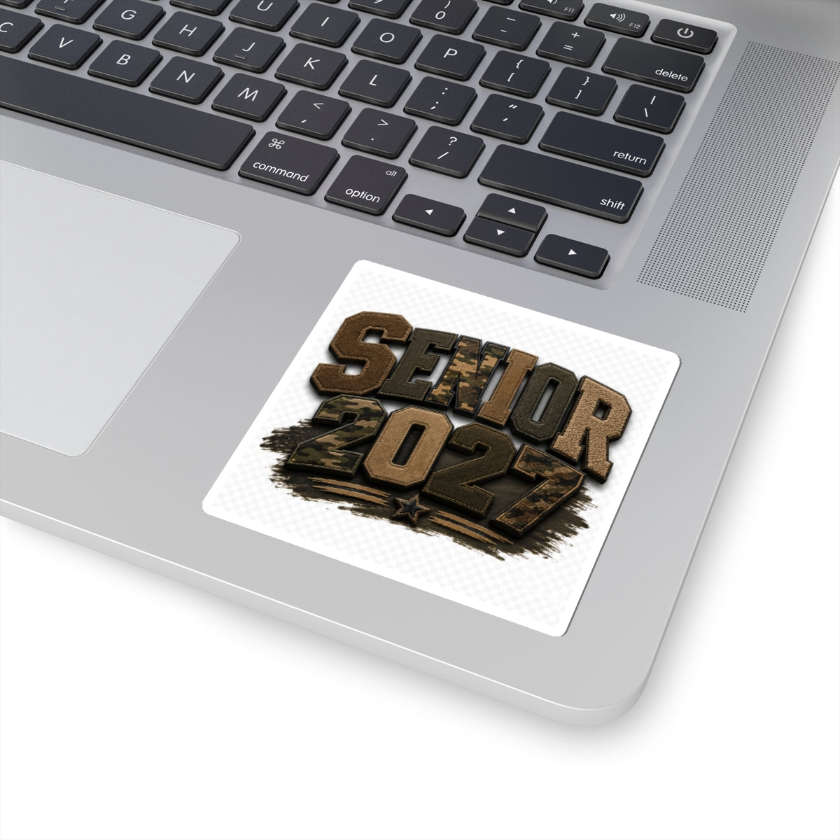 Senior 2027 Camo Patch Sticker — Military-Inspired Graduation Kiss-Cut