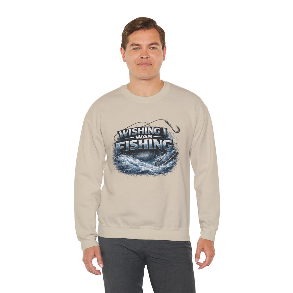 Fishing Crewneck Sweatshirt — "Wishing I Was Fishing" Graphic