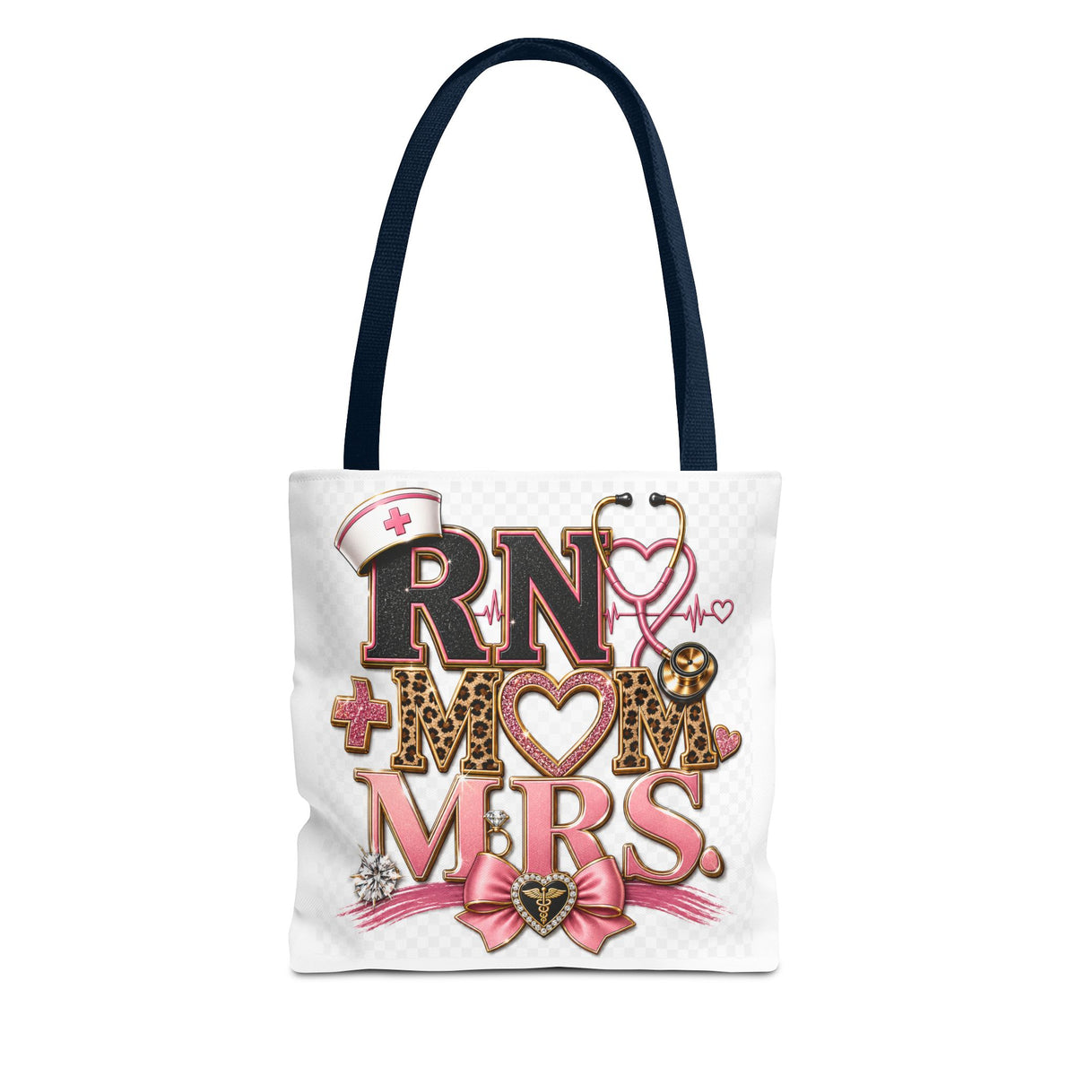 RN Mom Mrs. Tote Bag — Nurse Wife Gift, Leopard Pink Stethoscope Design