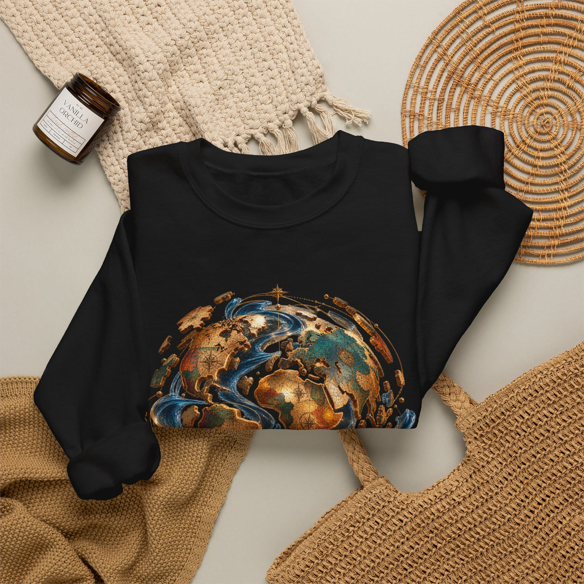 Earth Swirl Crewneck Sweatshirt — Vintage Globe Art Sweatshirt