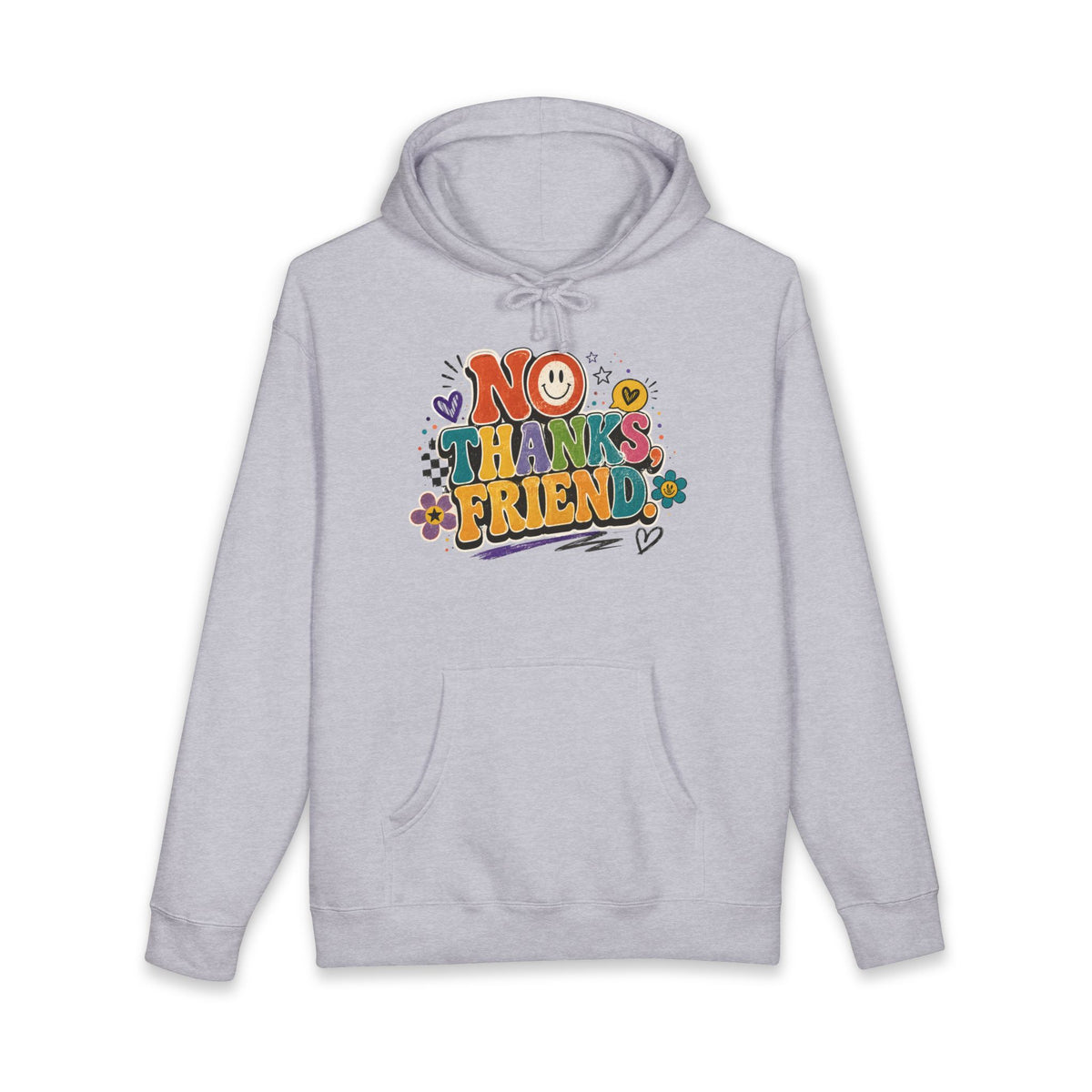 No Thanks Friend Hoodie — Retro Floral Graphic Pullover