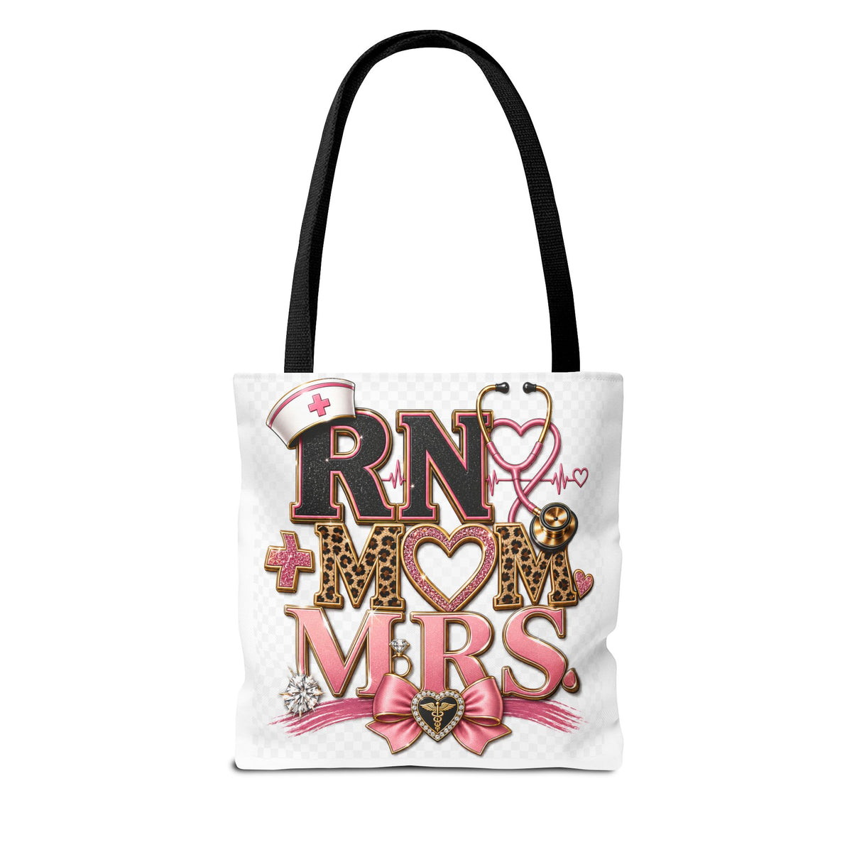 RN Mom Mrs. Tote Bag — Nurse Wife Gift, Leopard Pink Stethoscope Design