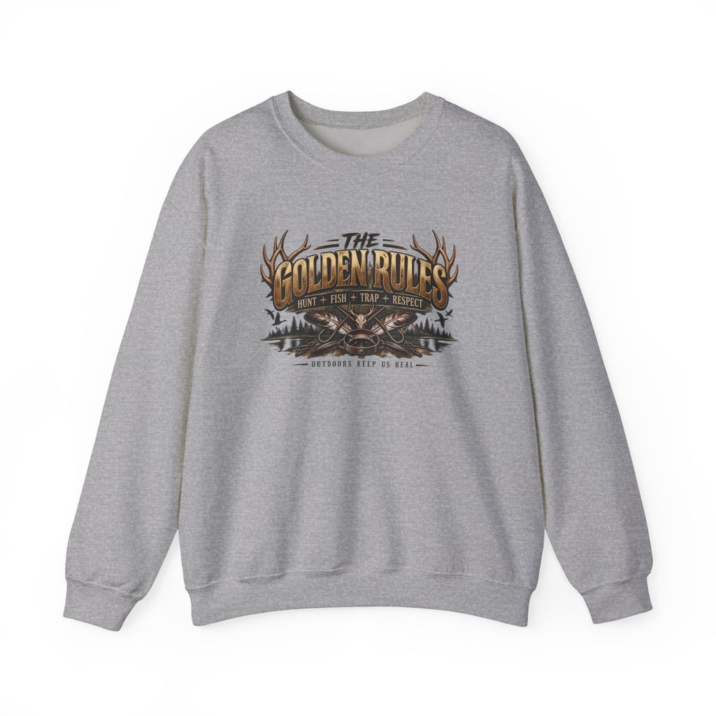 Crewneck Sweatshirt — "The Golden Rules" Rustic Outdoor Graphic