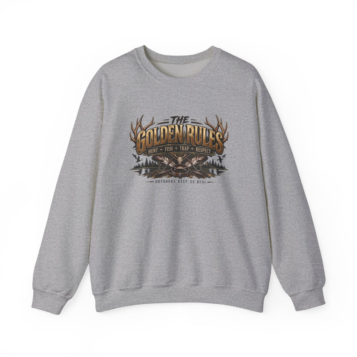 Crewneck Sweatshirt — "The Golden Rules" Rustic Outdoor Graphic