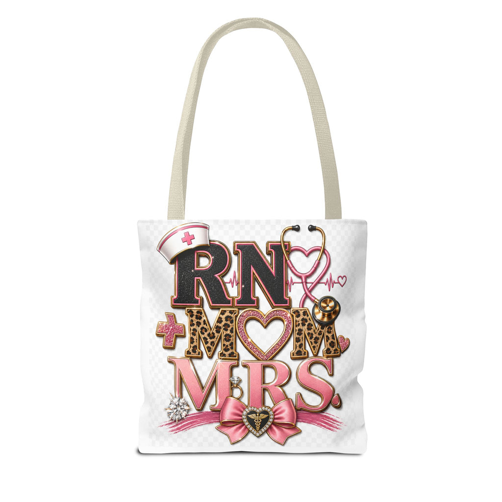 RN Mom Mrs. Tote Bag — Nurse Wife Gift, Leopard Pink Stethoscope Design