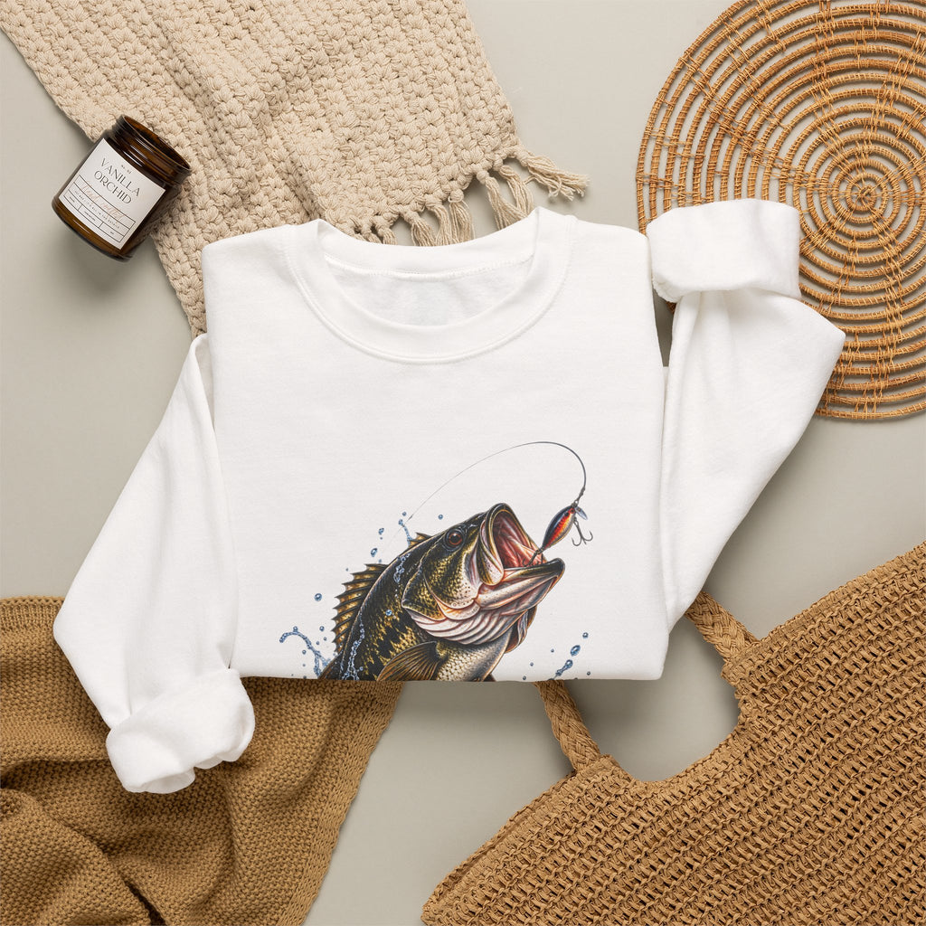 Bass Fishing Crewneck Sweatshirt — Leaping Largemouth Design