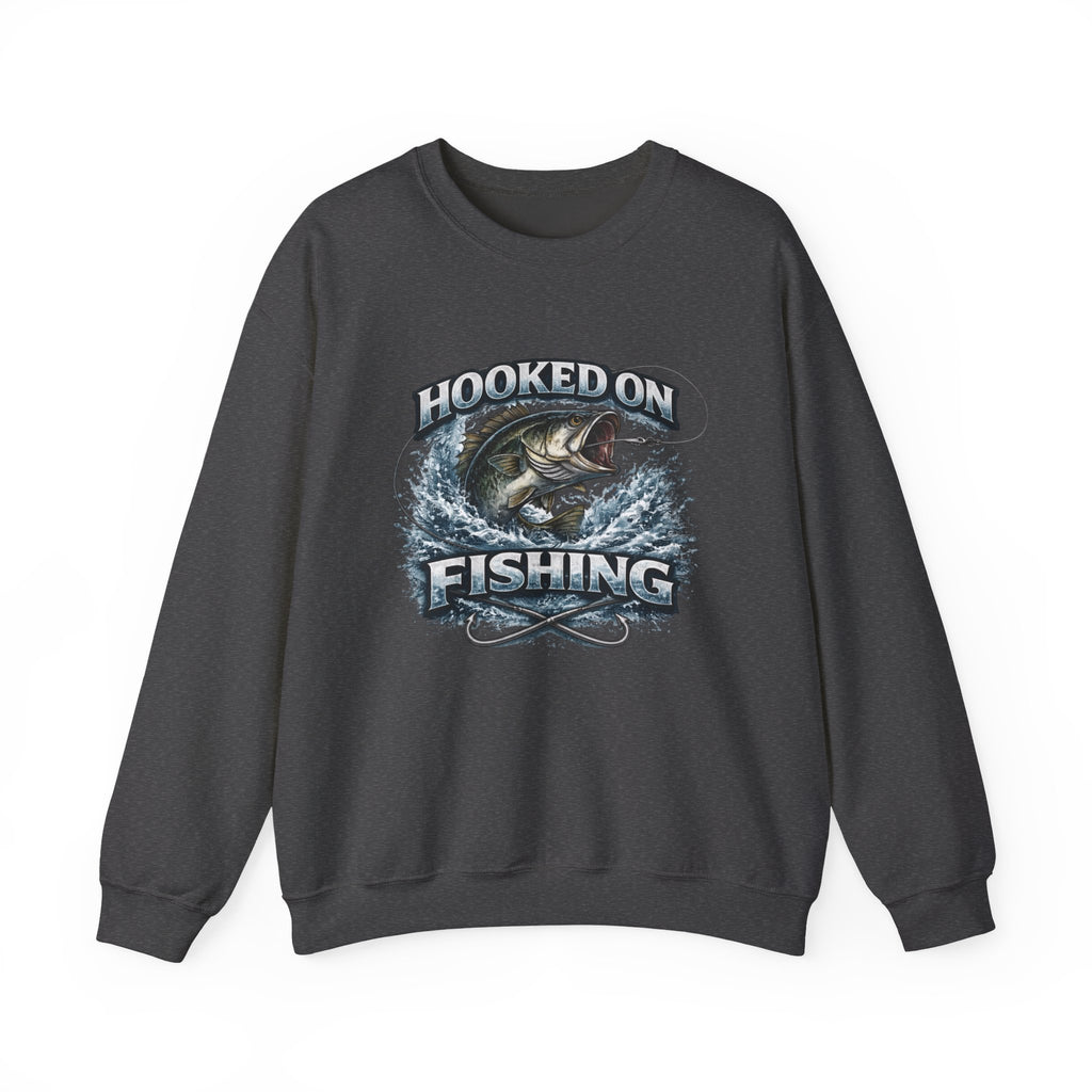 Fishing Sweatshirt — "Hooked on Fishing" Graphic Crewneck for Anglers