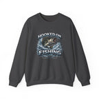 Fishing Sweatshirt — "Hooked on Fishing" Graphic Crewneck for Anglers