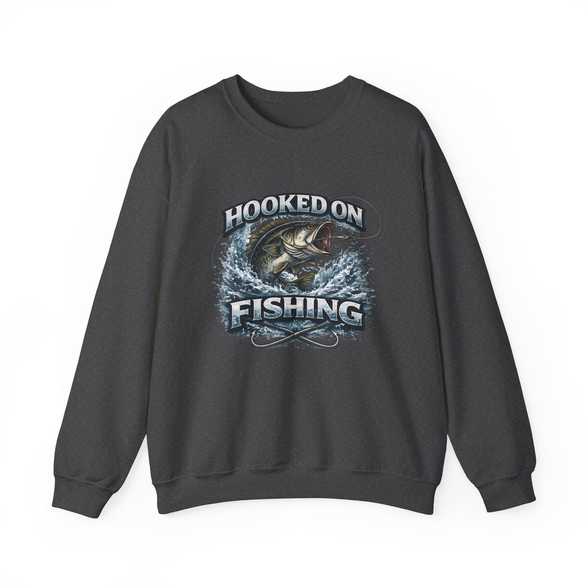 Fishing Sweatshirt — "Hooked on Fishing" Graphic Crewneck for Anglers