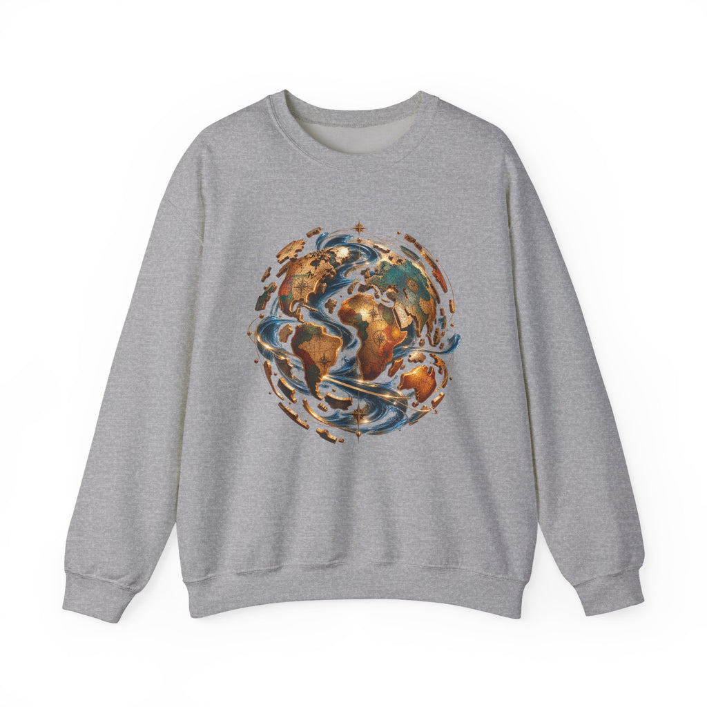 Earth Swirl Crewneck Sweatshirt — Vintage Globe Art Sweatshirt