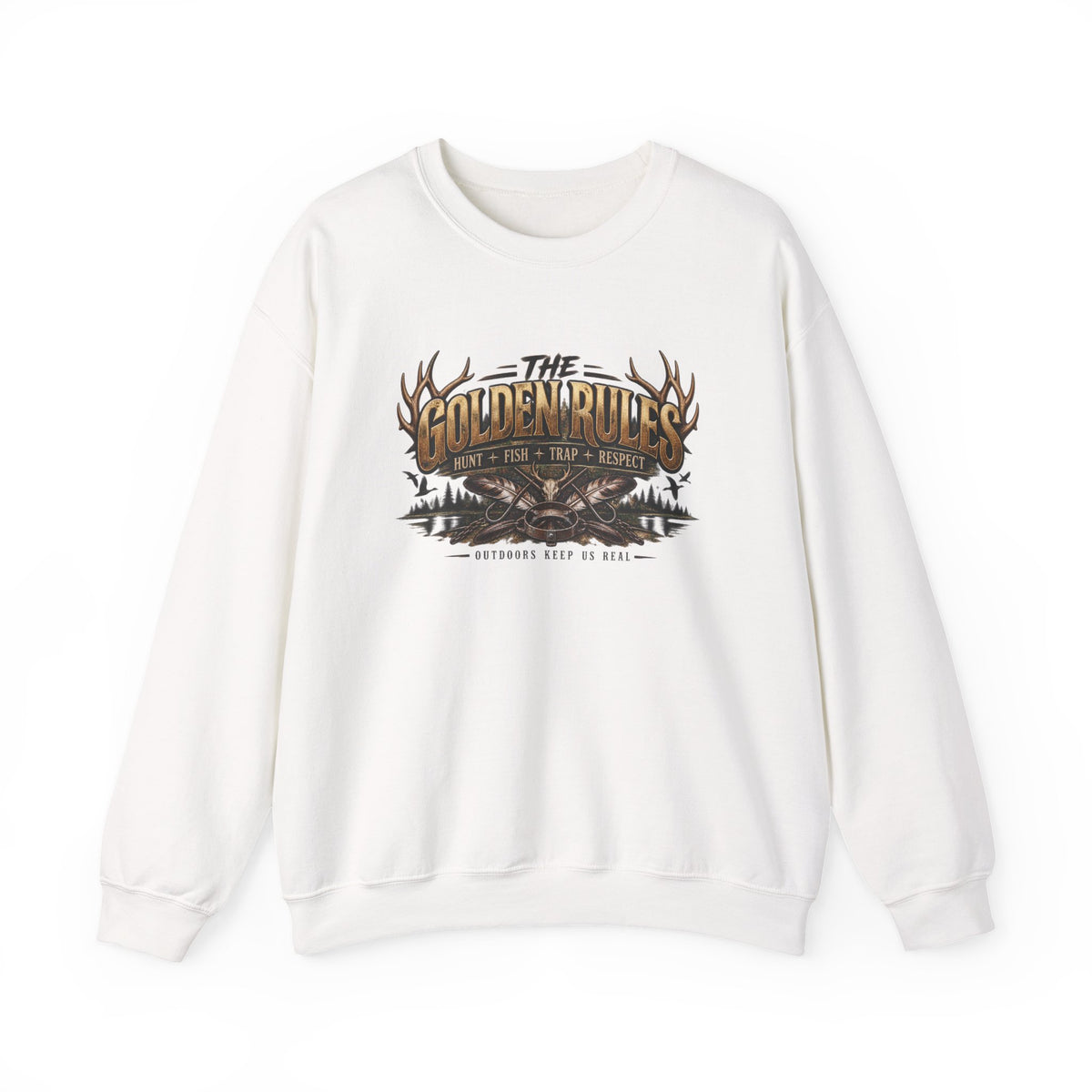Crewneck Sweatshirt — "The Golden Rules" Rustic Outdoor Graphic