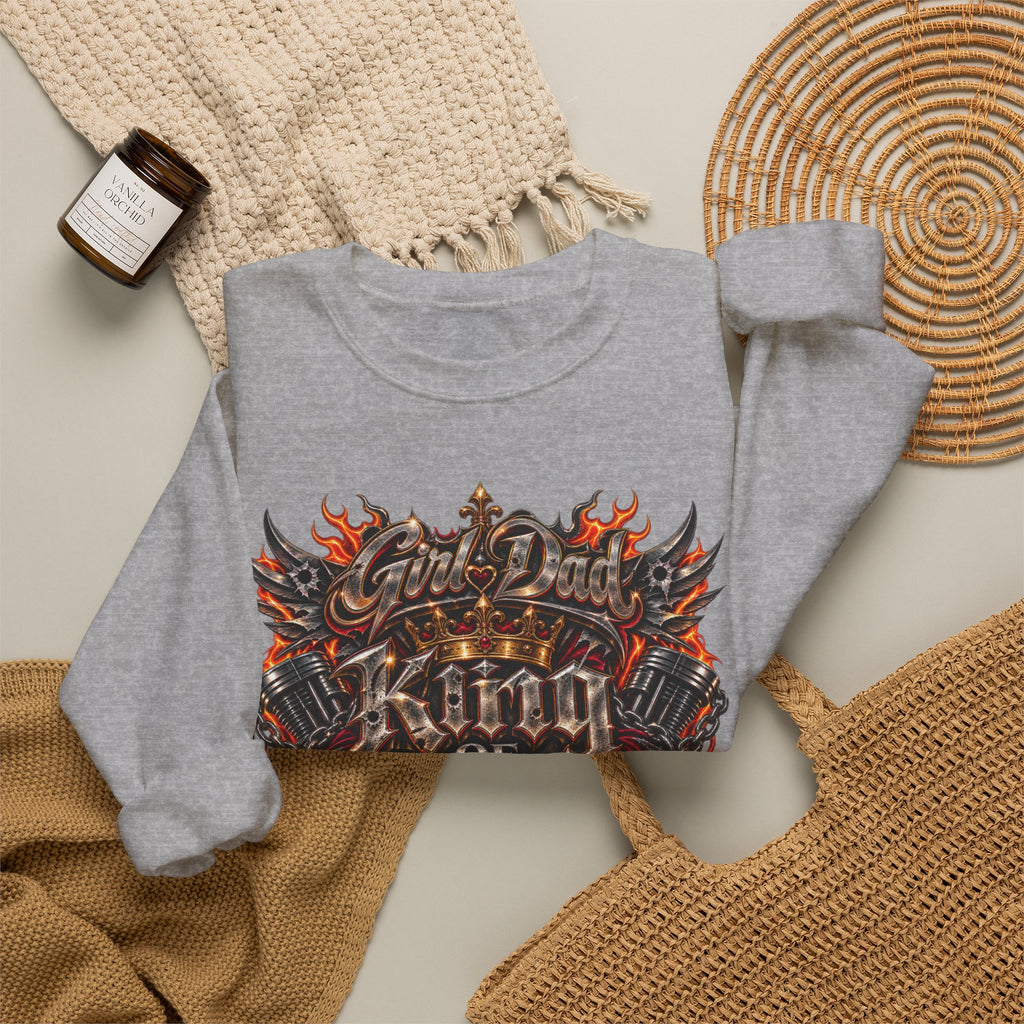 King of Queens Graphic Sweatshirt — Gothic Flame 'God Dad' Design