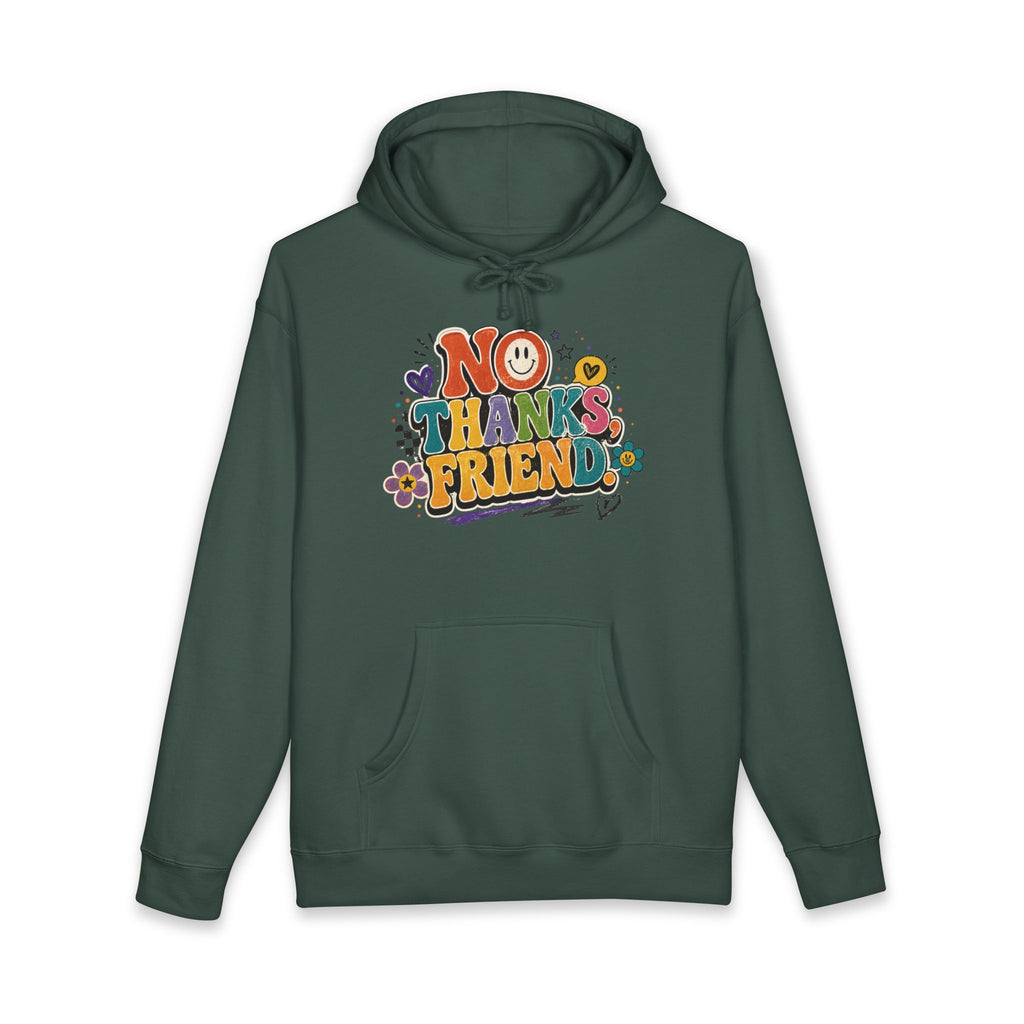 No Thanks Friend Hoodie — Retro Floral Graphic Pullover