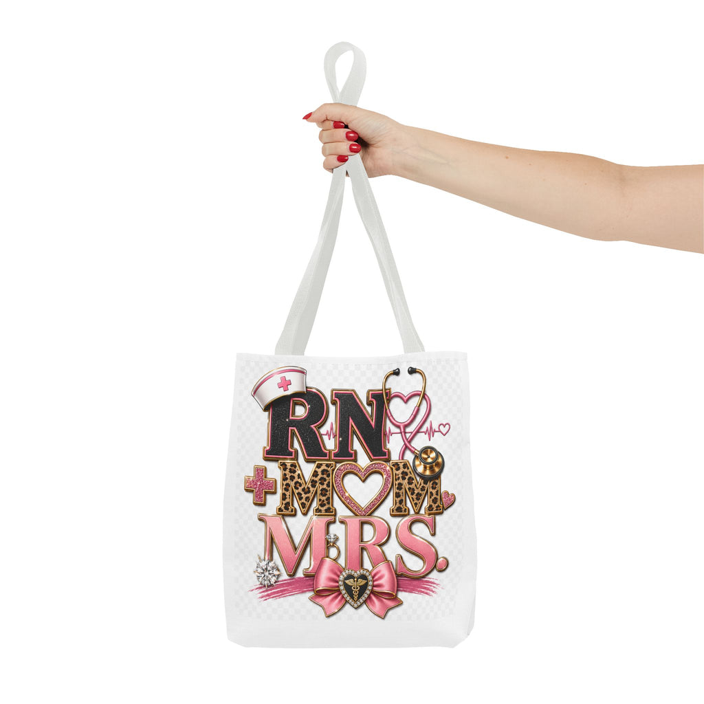 RN Mom Mrs. Tote Bag — Nurse Wife Gift, Leopard Pink Stethoscope Design