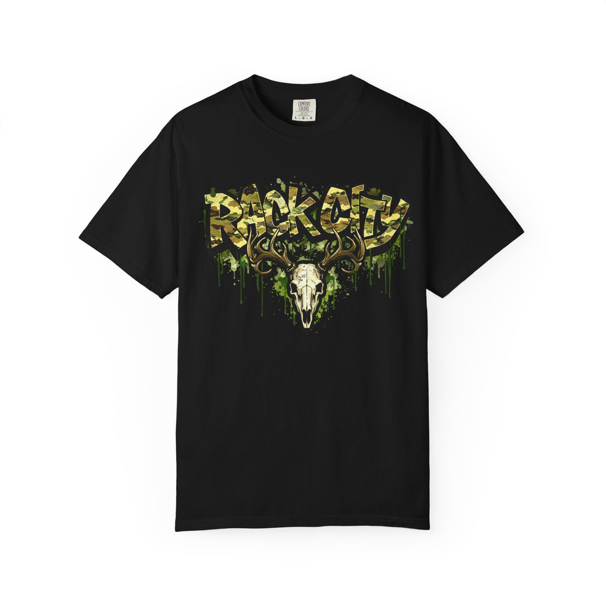 Buck City Graphic T‑Shirt — Deer Skull Camo Streetwear