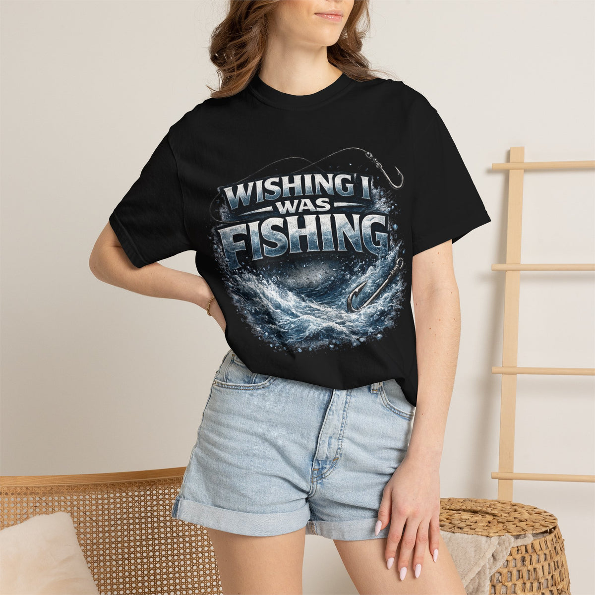 Fishing T-Shirt — "Wishing I Was Fishing" Graphic Tee for Anglers