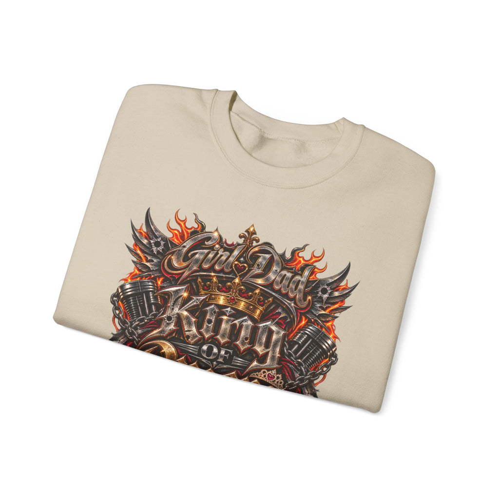 King of Queens Graphic Sweatshirt — Gothic Flame 'God Dad' Design