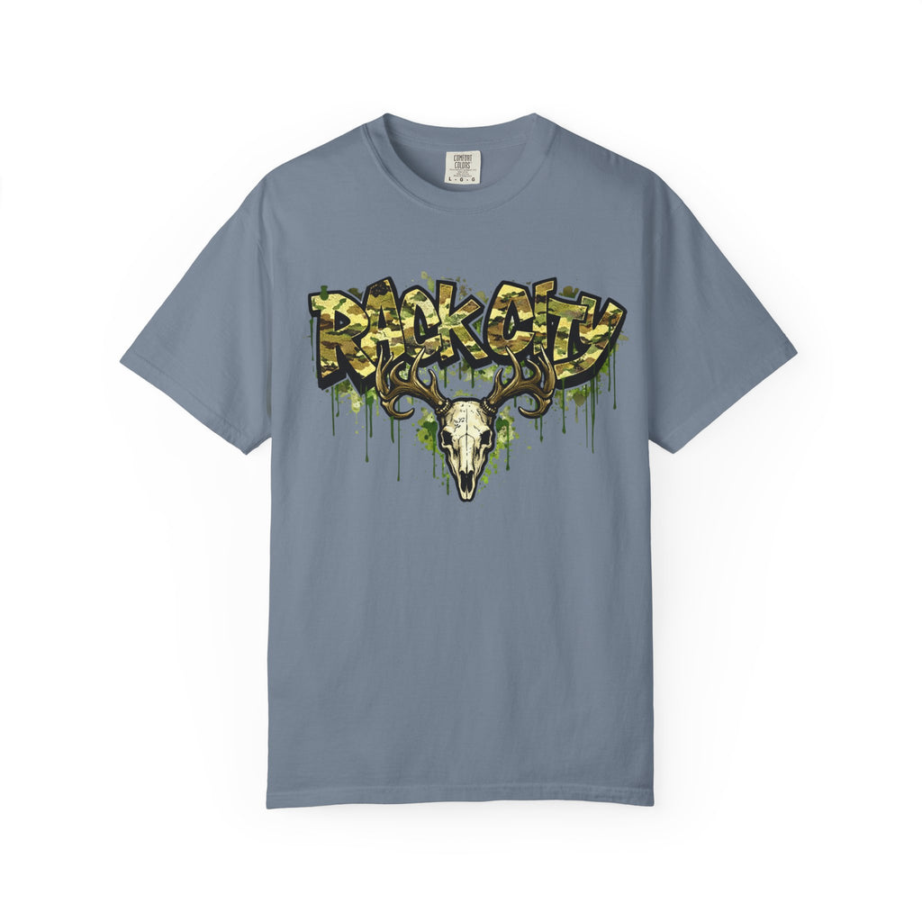 Buck City Graphic T‑Shirt — Deer Skull Camo Streetwear