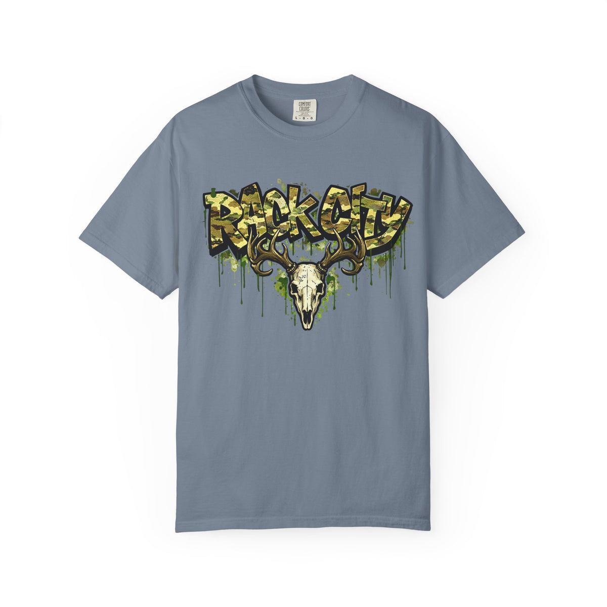 Buck City Graphic T‑Shirt — Deer Skull Camo Streetwear