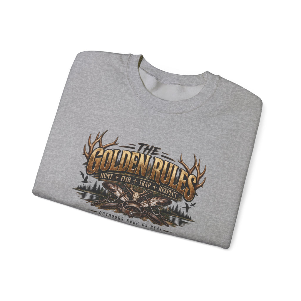 Crewneck Sweatshirt — "The Golden Rules" Rustic Outdoor Graphic