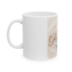 Polished Ceramic Mug — Elegant Script & Teal Bow Coffee Cup (11oz, 15oz)