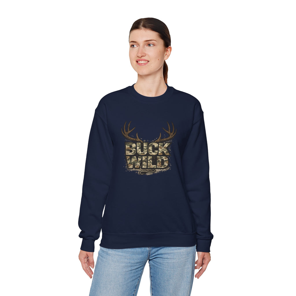 Buck Wild Camo Sweatshirt — Hunting Antler Graphic Crewneck