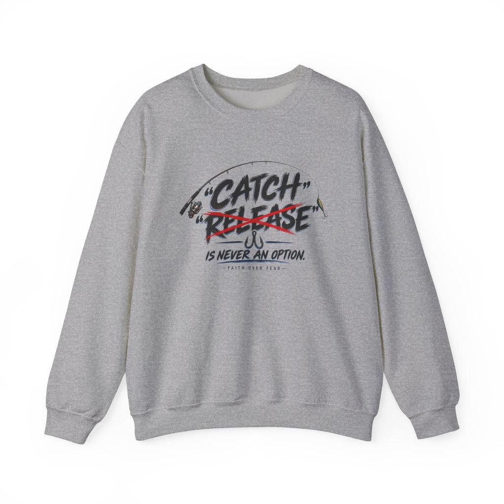 Crewneck Sweatshirt — "Catch"/"Release" Graphic Pullover