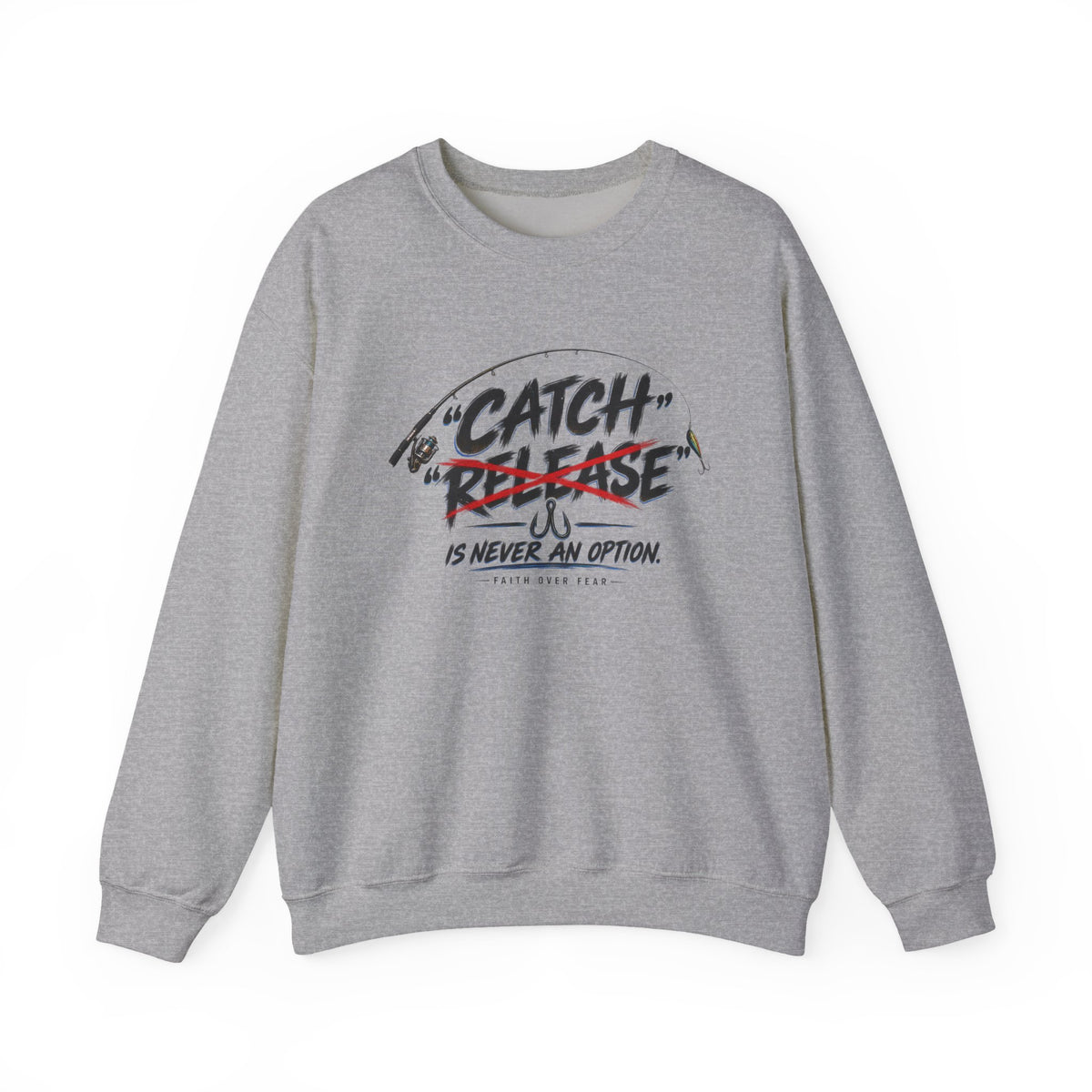 Crewneck Sweatshirt — "Catch"/"Release" Graphic Pullover