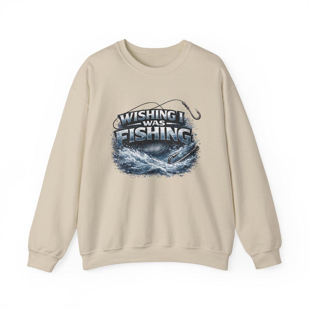 Fishing Crewneck Sweatshirt — "Wishing I Was Fishing" Graphic