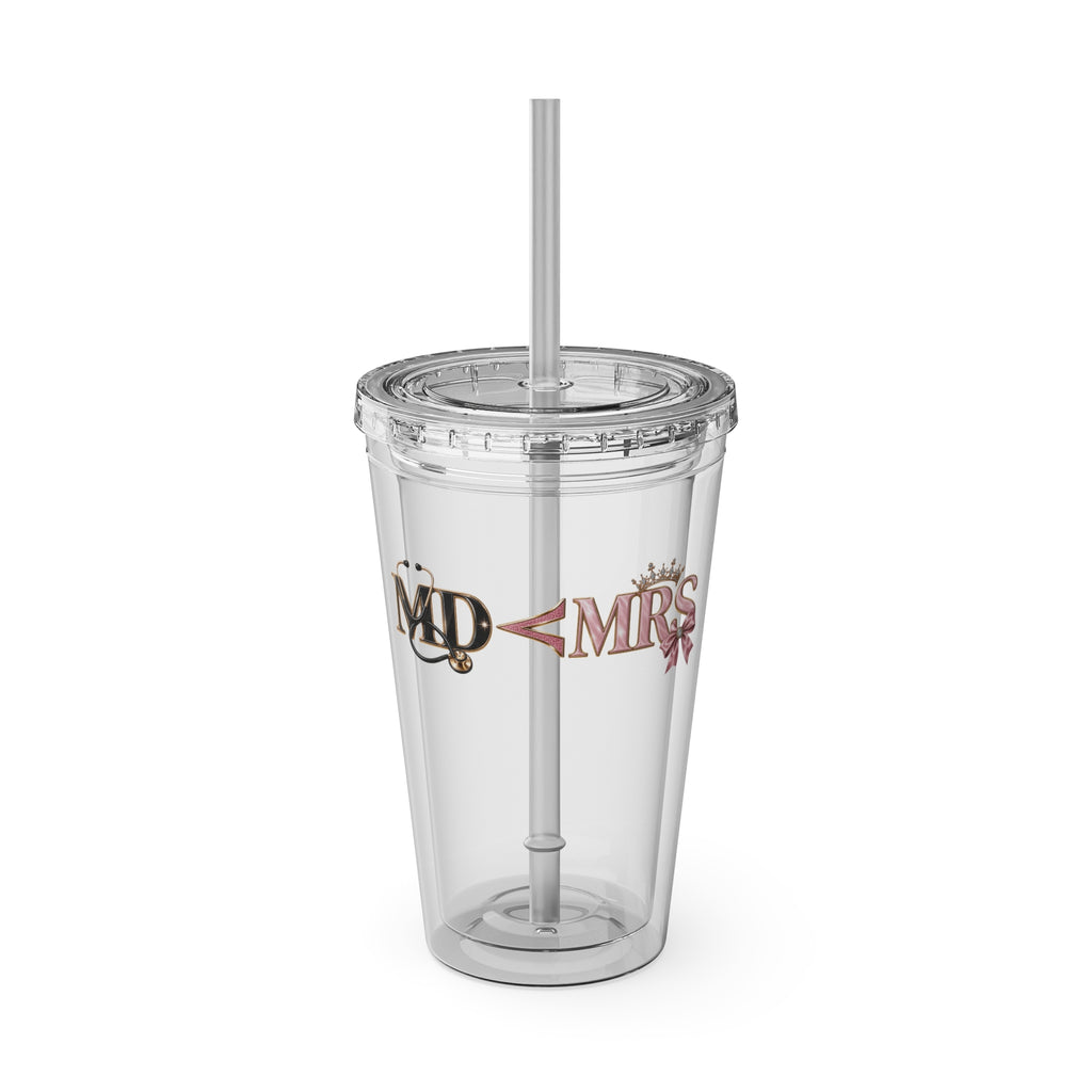 Mr & Mrs 16oz Clear Tumbler with Straw — Wedding Couple Drinkware