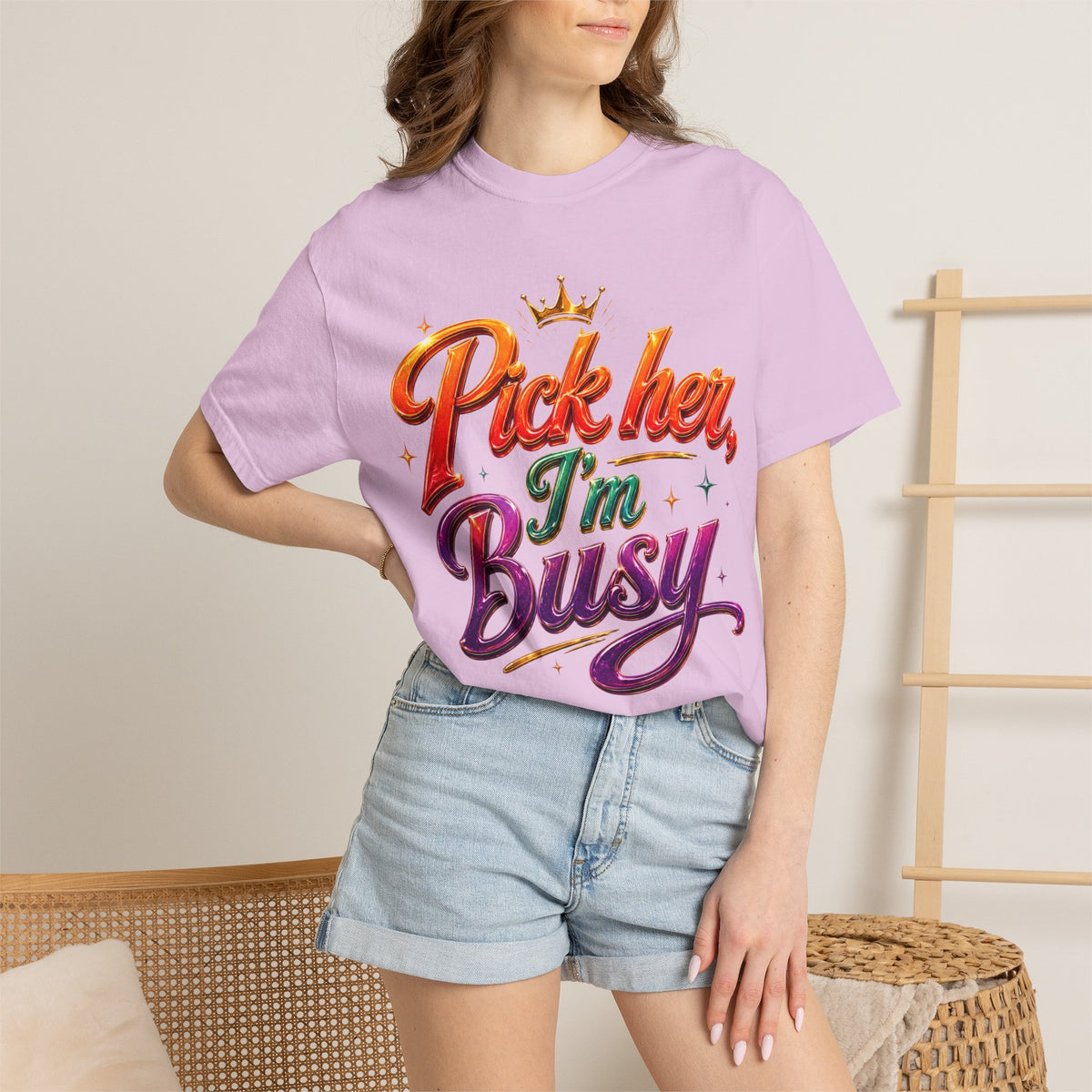 Pick Her I'm Busy T-Shirt — Bold Retro Script Graphic Tee for Confident Women