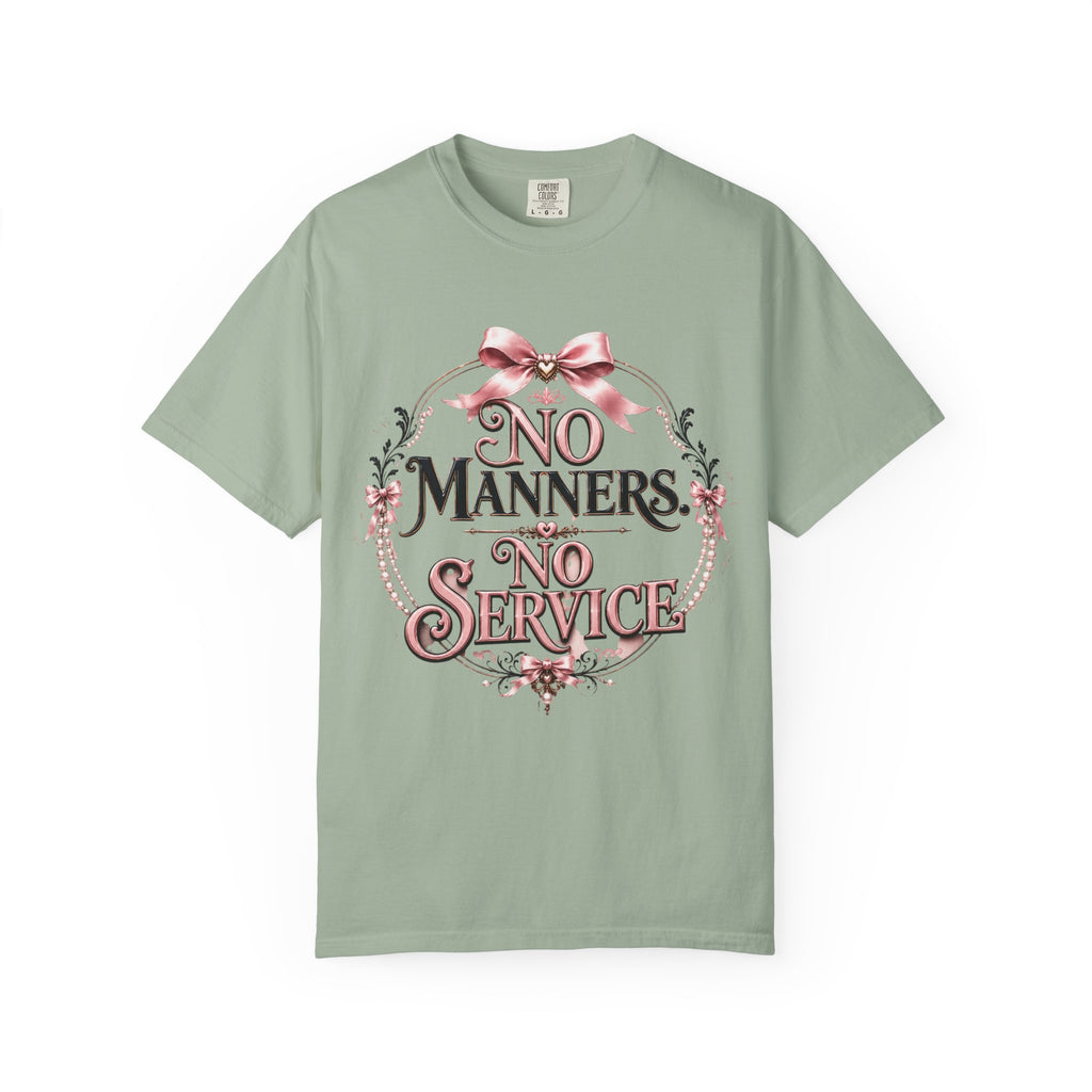 No Manners No Service T-Shirt — Vintage Pink Victorian Script Tee