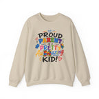 Crewneck Sweatshirt — "Proud Parent of a Pretty Amazing Autistic Kid" Colorful Autism Awareness Design
