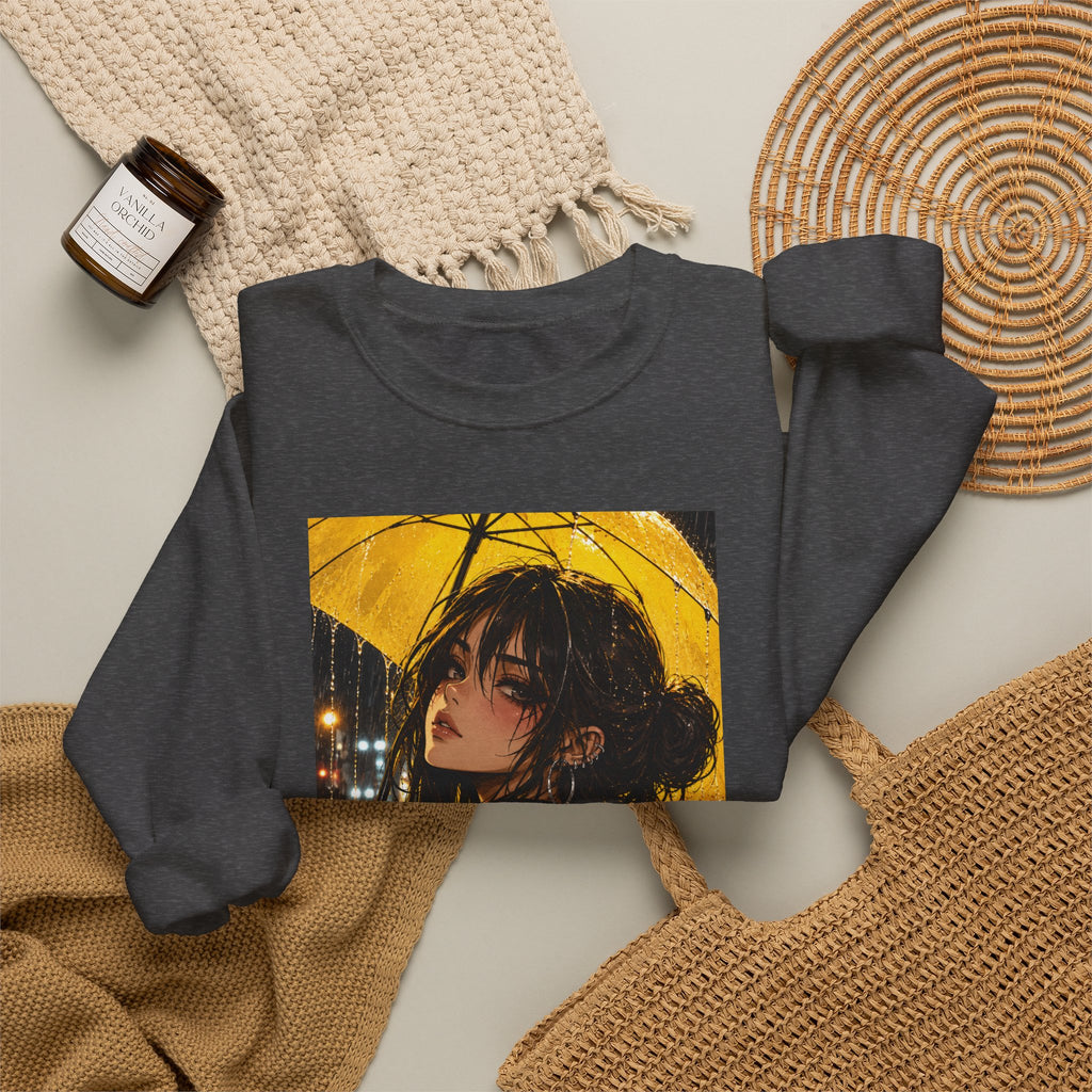 Anime Girl with Yellow Umbrella Sweatshirt