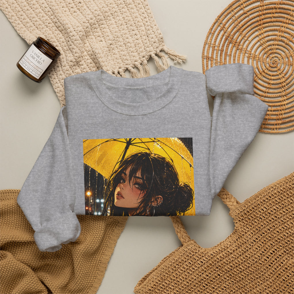 Anime Girl with Yellow Umbrella Sweatshirt