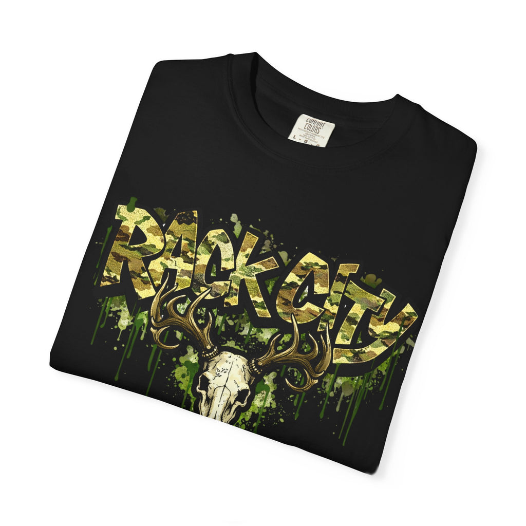 Buck City Graphic T‑Shirt — Deer Skull Camo Streetwear