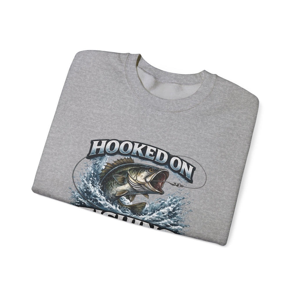 Fishing Sweatshirt — "Hooked on Fishing" Graphic Crewneck for Anglers