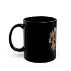 Wifey Glam Black Mug — Leopard Script with Feathers & Rhinestone Heart (11oz/15oz)