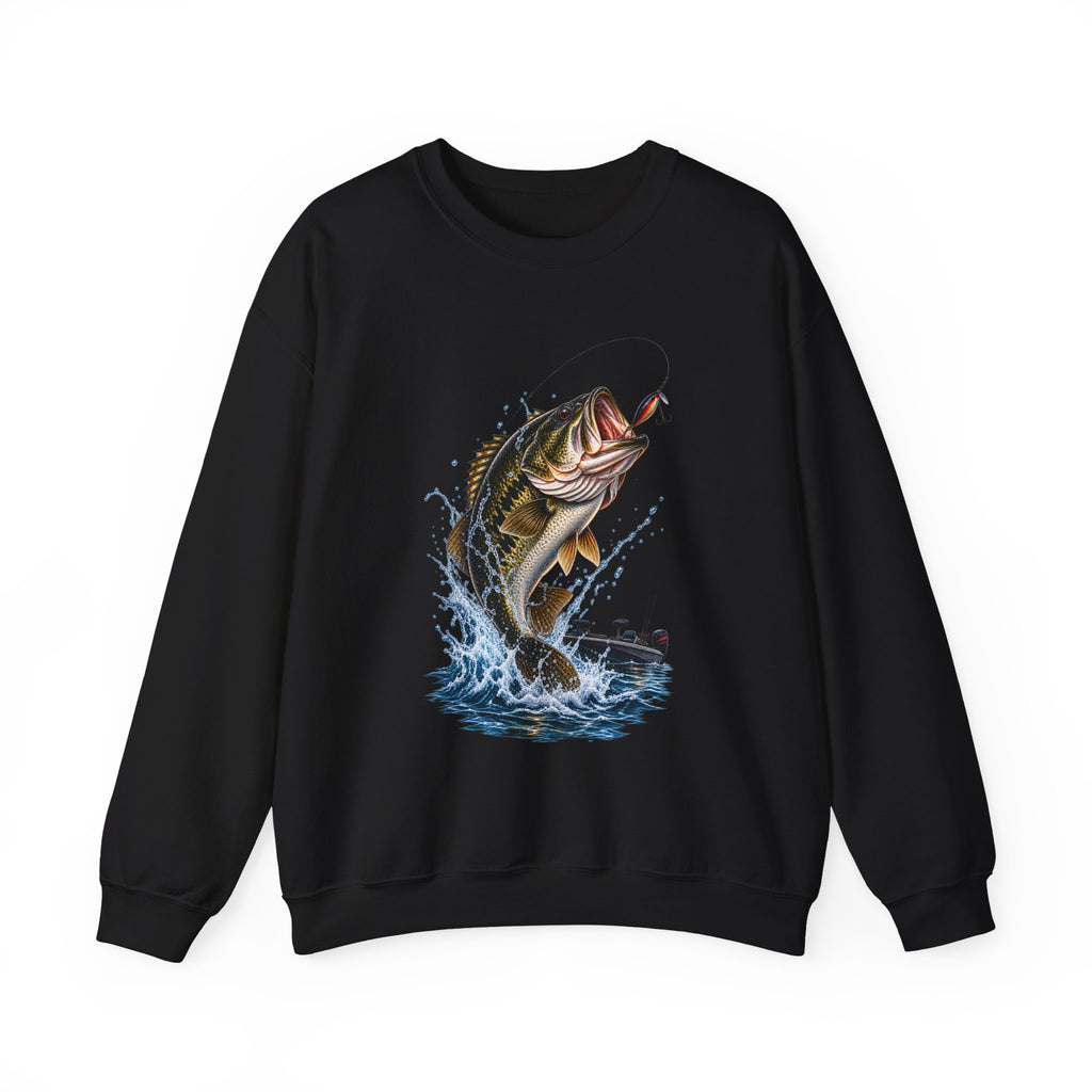 Bass Fishing Crewneck Sweatshirt — Leaping Largemouth Design