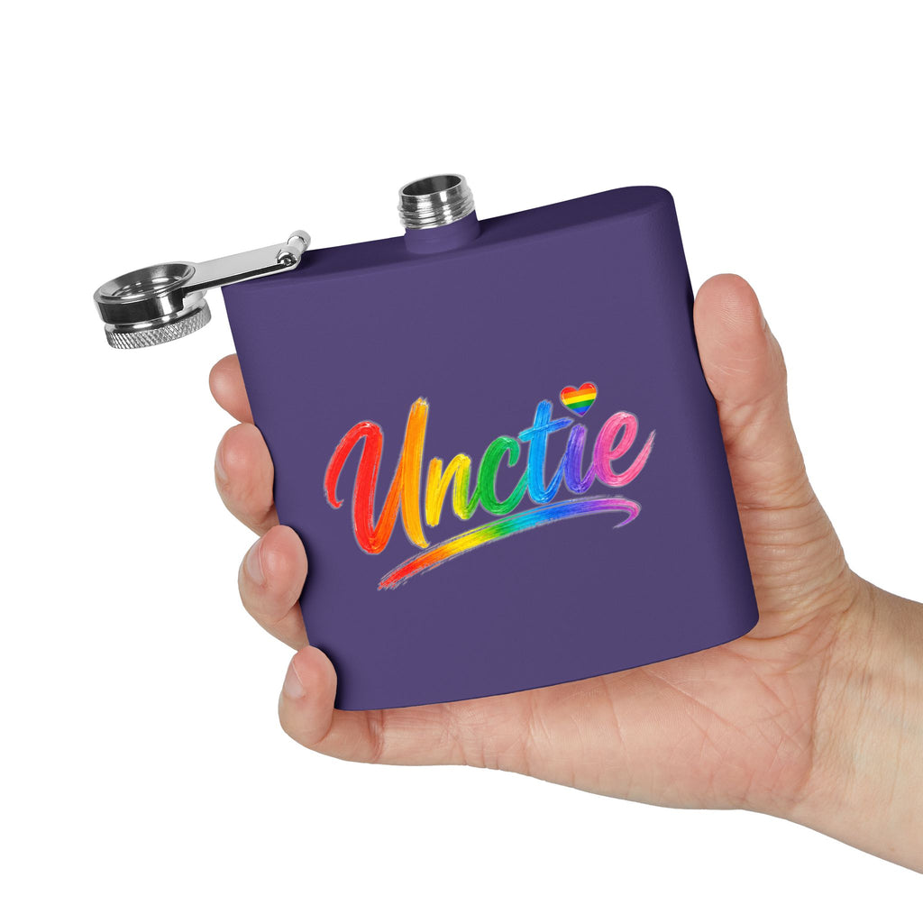 Rainbow 'Unctie' 6oz Stainless Steel Flask — LGBTQ+ Pride Hip Flask Gift