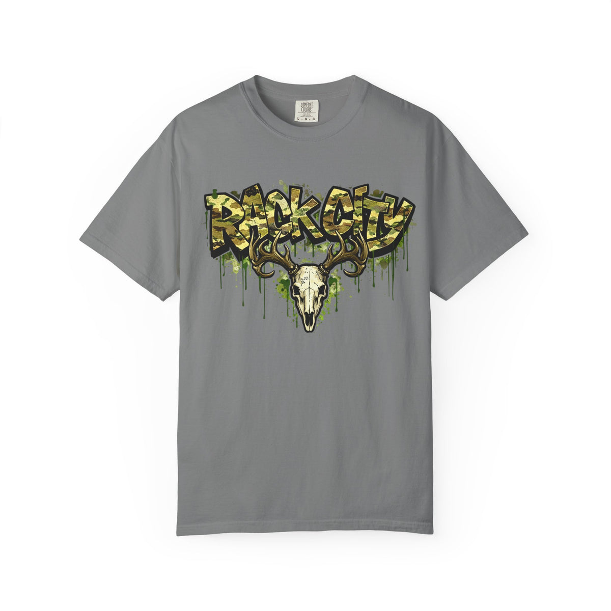 Buck City Graphic T‑Shirt — Deer Skull Camo Streetwear